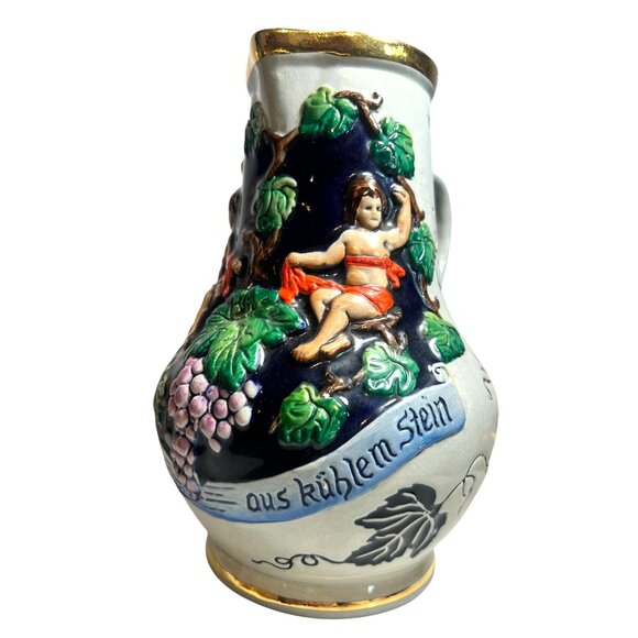 Vtg German Beer Stein Pitcher Gold Trim Embossed Original Thwalt Wein Aus Kuhlen - Picture 2 of 9